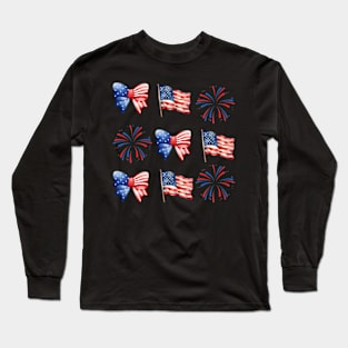 Coquette American Flag, 4th of July, Freedom, American Flag, American Girl Long Sleeve T-Shirt